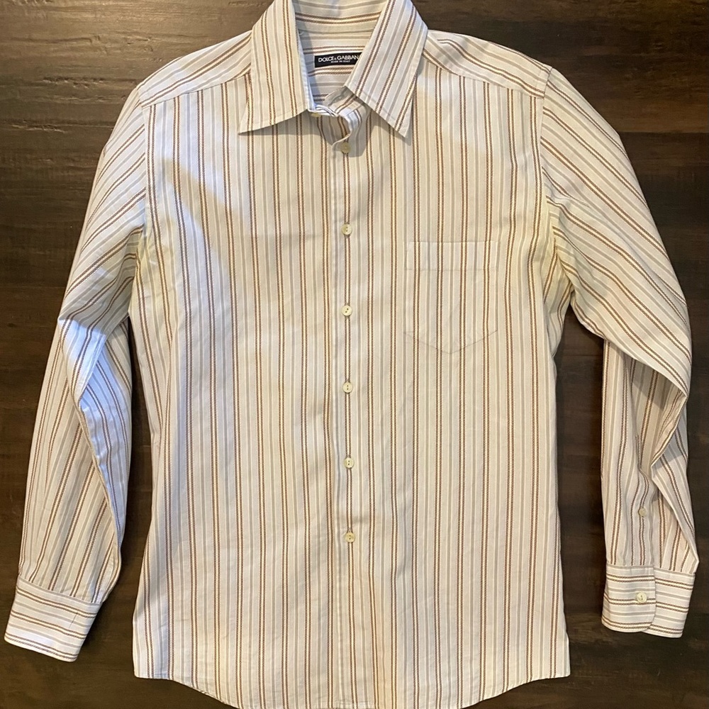 Mens Dolce & Gabbana Long Sleeve Button Up Dress Shirt 15 3/4 40 Stripe